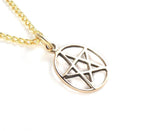 Bronze Pentacle Pentagram Pendant on Chain Necklace
