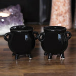 black cauldron salt and pepper pots cruet set on table from Mystical and Magical Halifax