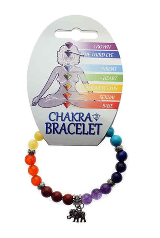 Chakra Elasticated Bracelet with Elephant Charm