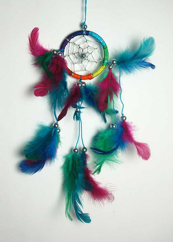 Rainbow Dreamcatcher with beads and feathers