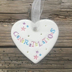 Congratulations Ceramic Heart  with Hanging Ribbon 