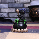 Spook Witches Familiar Black Cat and Bubbling Cauldron Figurine