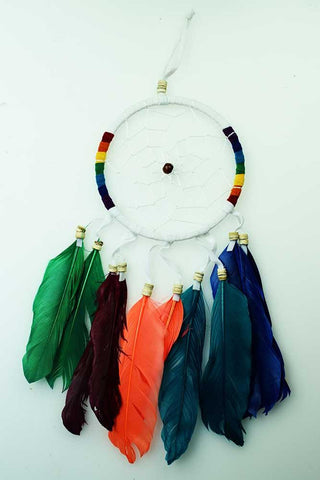Dreamcatcher White with Rainbow and Feathers