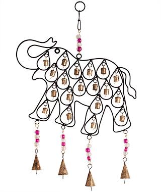 Elephant Recycled iron windchime with bells and beads