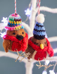 Fair Trade Felt Wool Robin In Knitted Hat and Scarf