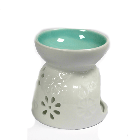 Floral White Ceramic Oil Warmer / Wax Melter