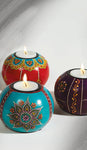 Hand Painted Wooden Round Tealight Holder