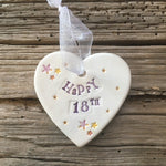 Jamali Annay Happy 18th Birthday Ceramic Heart with Hanging Ribbon