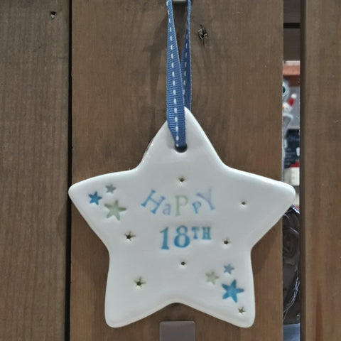 Happy 18th Birthday Jamali Annay Designs Ceramic Star with Hanging Ribbon 