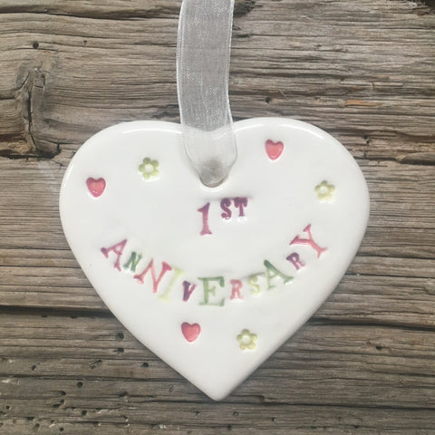 Jamali Annay 1st Anniversary Ceramic Heart with Hanging Ribbon from Mystical and Magical Halifax