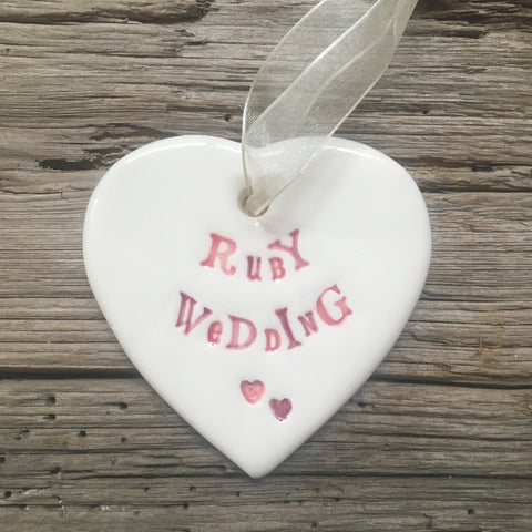 Jamali Annay Ruby Wedding Anniversary Ceramic Heart with Hanging Ribbon from Mystical and Magical Halifax