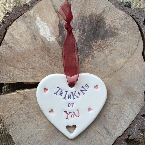 Jamali Annay Designs Thinking Of You Ceramic Heart with Hanging Ribbon at Mystical and Magical