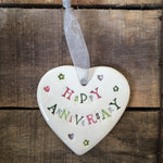 Happy Anniversary Ceramic Heart with Hanging Ribbon