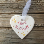 Jamali Annay Happy Birthday Ceramic Heart with Hanging Ribbon