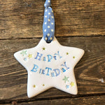 jamali Annay Happy Birthday Ceramic Star with Hanging Ribbon
