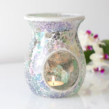 Large Light Blue Crackle Oil Burner Wax Melter at Mystical and Magical Halifax UK with lit tealight