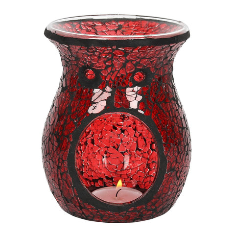 Large Red Crackle Oil Burner Wax Melter at mystical and magical Halifax UK