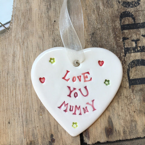 Jamali Annay Love You Mummy Ceramic Heart with Hanging Ribbon