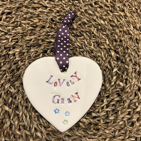 Lovely Gran Ceramic Heart with Hanging Ribbon