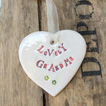 Lovely Grandma Ceramic Heart with Hanging Ribbon  Jamali Annay Designs