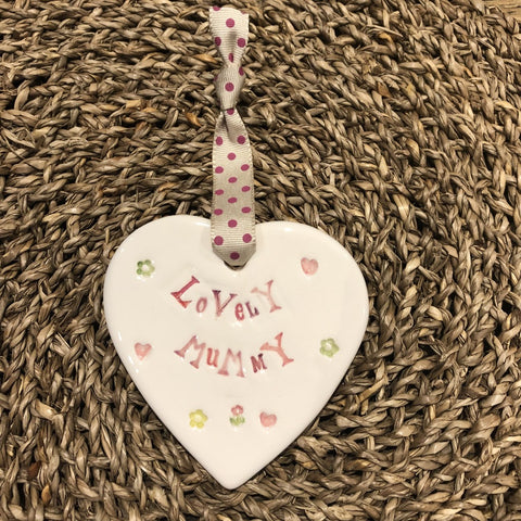Lovely Mummy Ceramic Heart with Hanging Ribbon at Mystical and Magical Halifax
