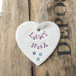 Jamali Annay Design Lovely Nana Ceramic Heart with Hanging Ribbon at Mystical and Magical Halifax UK