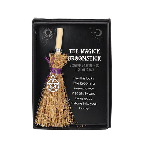 Pentagram Pentacle Mini Magick Broomstick in a box at Mystical and Magical Halifax UK