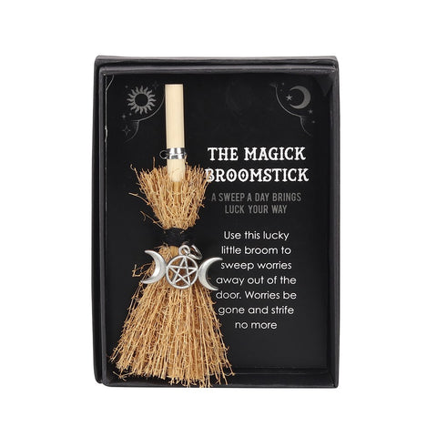Triple Moon Charm on Mini Magick Broomstick in a box at Mystical and Magical Halifax UK