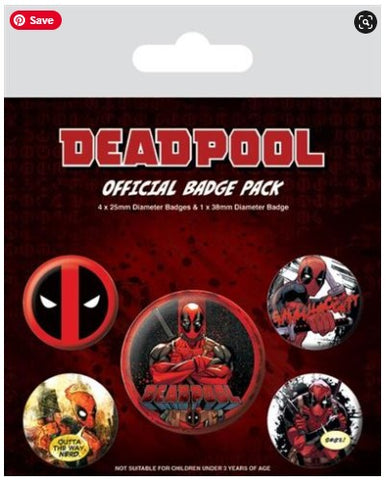 Marvel Comics Deadpool 5 Button Badge Pack from Mystical and Magical Halifax UK