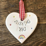 Jamali Annay Missing You Ceramic Heart with Rainbow on Hanging Ribbon