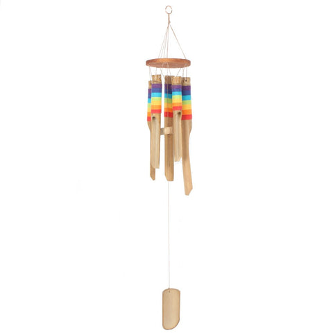 Classic Multicoloured Rainbow Thread Bamboo Wooden Windchime