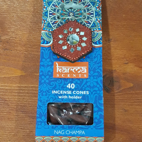 Karma Scents Nag Champa 40 Incense Cones and Holder