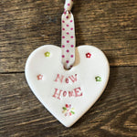New Home Ceramic Heart with Hanging Ribbon