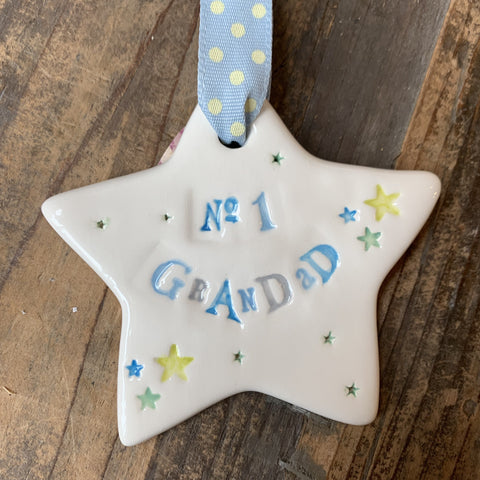 Jamali Annay No 1 Grandad Hanging Ceramic Star with Hanging Ribbon