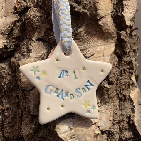 Jamali Annay No 1 Grandson Ceramic Star with Hanging Ribbon