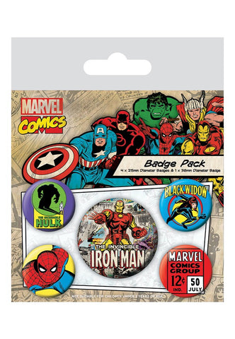 Marvel Comics Iron Man Button Pin 5 Badge Pack