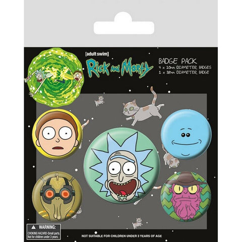 Rick and Morty Character Heads 5 Badge Pack at Mystical and Magical Halifax UK