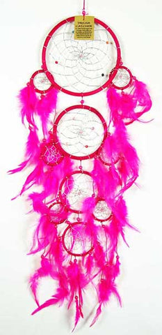 Pink Circles Dreamcatcher with Beads and Feathers