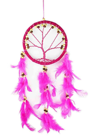 Pink Tree of Life Dreamcatcher with Beads and Feathers