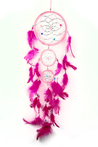 Pink Triple Circles Dreamcatcher with Pink Feathers at Mystical and Magical UK