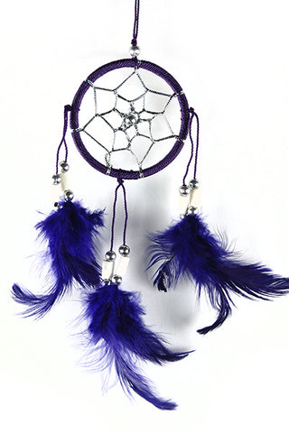 Purple Dreamcatcher with Bone Beads and Feathers. 6cm