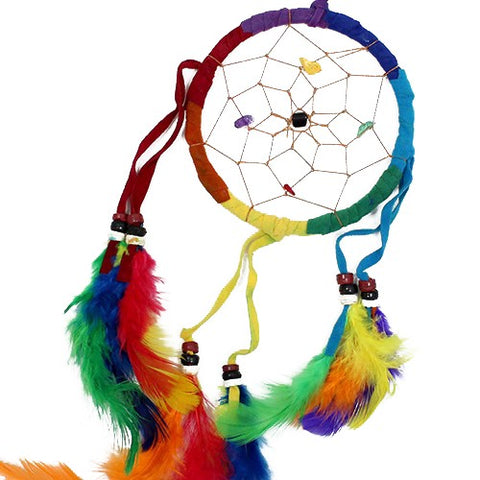 Rainbow Bali Dreamcatcher with feathers and beads at Mystical and Magical