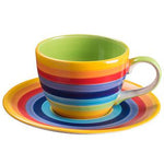 Rainbow Striped Coffee Cup and Saucer