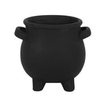 Black Terracotta Cauldron Pot with pentagram