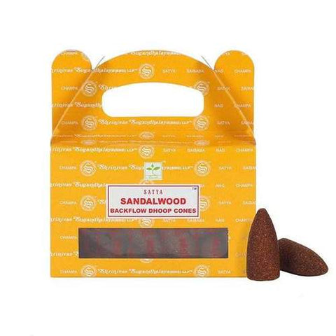 Satya Sandalwood Scented Backflow 24 Incense Cones at Mystical and Magical Halifax