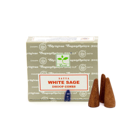 Satya White Sage Incense Dhoop Cones at Mystical and Magical Halifax