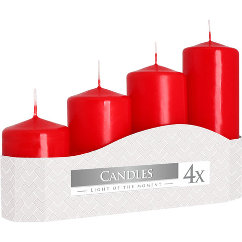 Set of 4 Pillar Candles Dipped Red Coloured