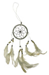White Dreamcatcher with Bone Beads and Feathers