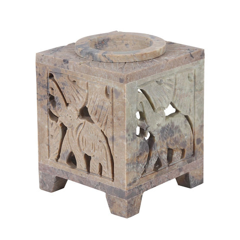 Carved Elephant Cutout Soapstone Wax Melter or Oil Burner