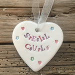 Special Couple Ceramic Heart with Hanging Ribbon